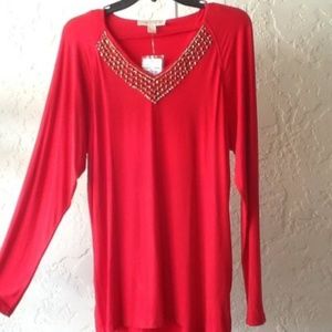 Michael Kors Beaded Red Tunic ~ Long Sleeve